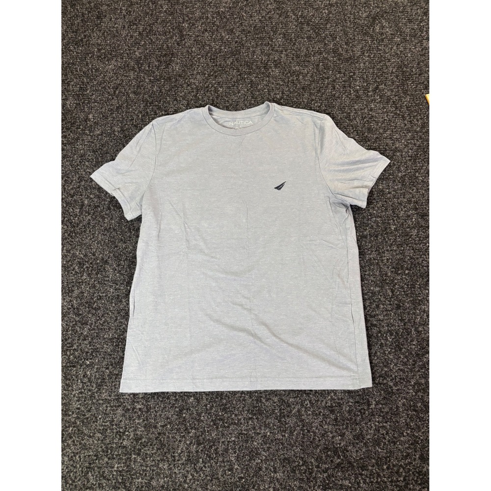 Nautica Mens Short Sleeve Crewneck T-Shirt Light Blue Heather Logo Size L